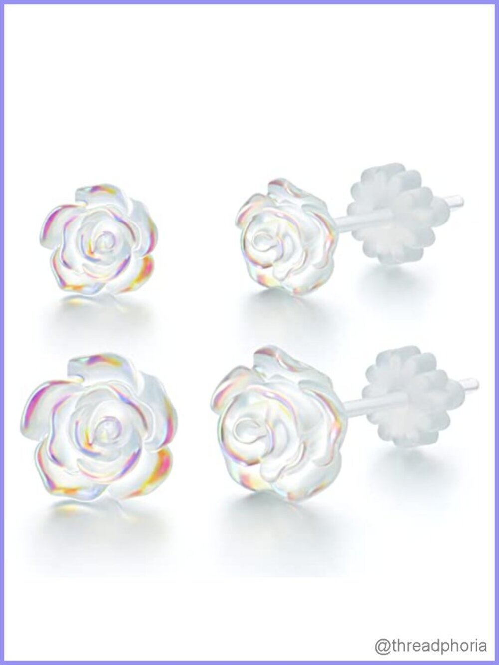 Plastic Stud Earrings for Sensitive Ears, 3D Rose 6mm & 8mm Hypoallergenic